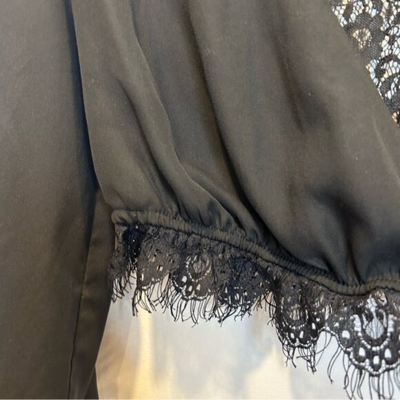 Hommage LA Sheer Lace Back Long Sleeve Crop Top Black Lace Trim - Picture 2 of 6